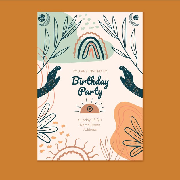 Vector gratuito invitación de boda boho detallada