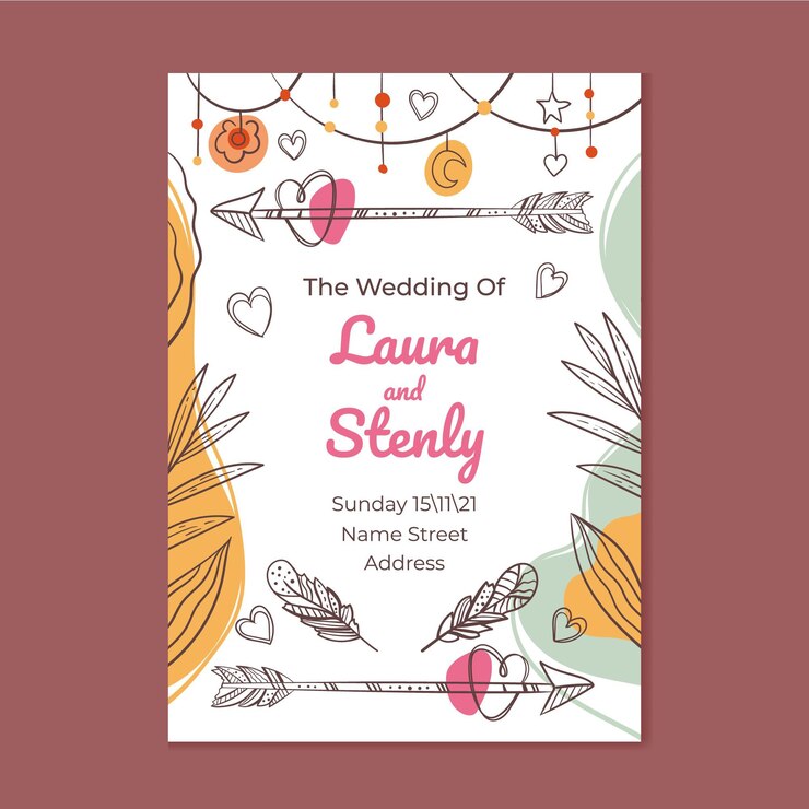 Vector gratuito invitación de boda boho detallada