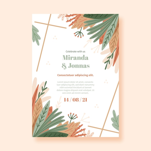 Vector gratuito invitación de boda boho dibujada a mano