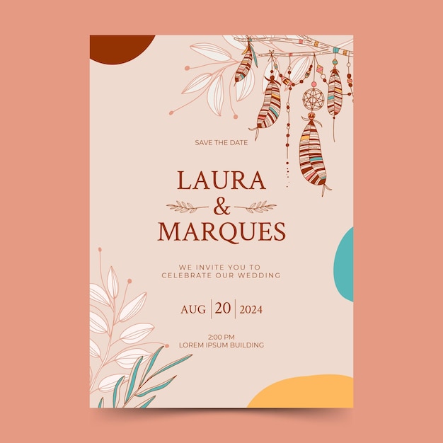 Invitación de boda boho dibujada a mano