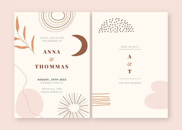 Invitación de boda boho dibujada a mano