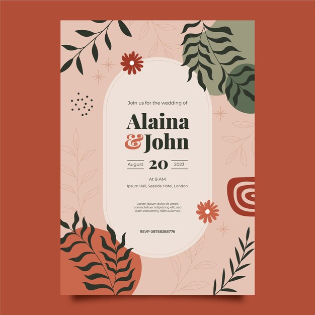 Invitación de boda boho dibujada a mano