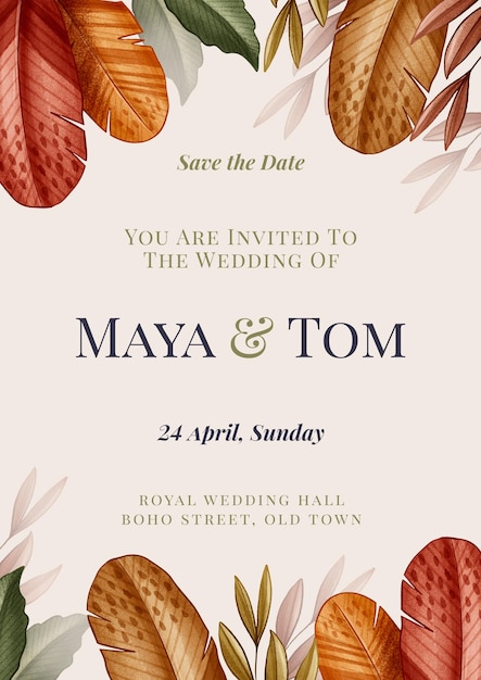 Invitación de boda boho dibujada a mano