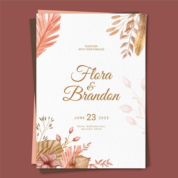 Invitación de boda boho pintada a mano