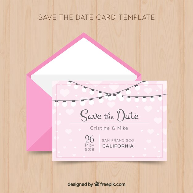 Invitación de boda bonita con diseño plano
