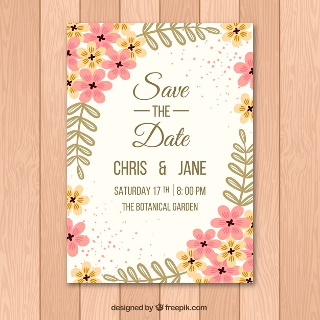 Invitación de boda bonita con flores rosas y naranjas