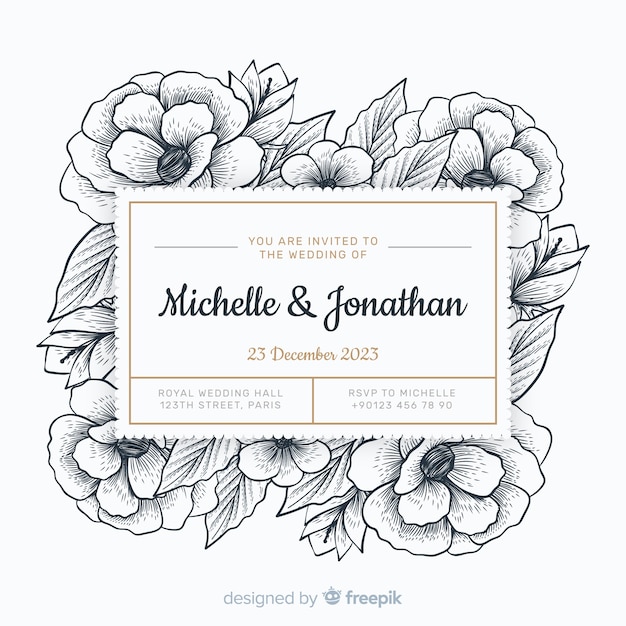 Invitación de boda con clase dibujada a mano