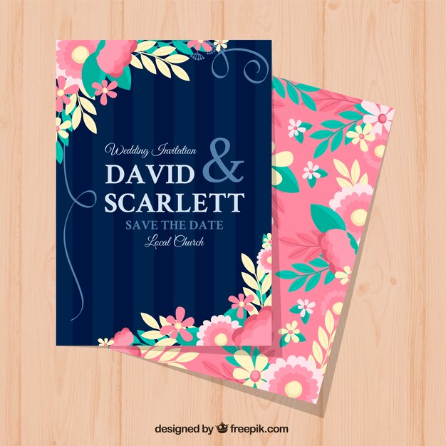 Invitación de boda de color con flores decorativas