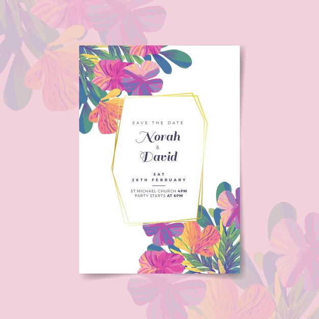 Invitación de boda colorida dibujada a mano