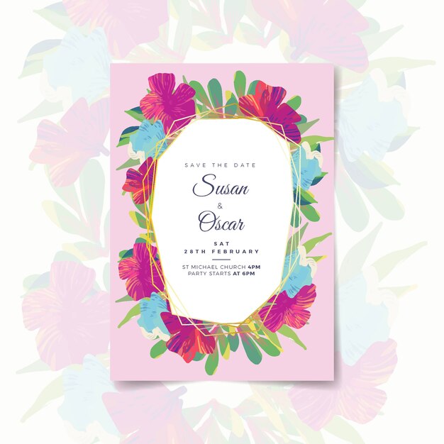 Invitación de boda colorida dibujada a mano