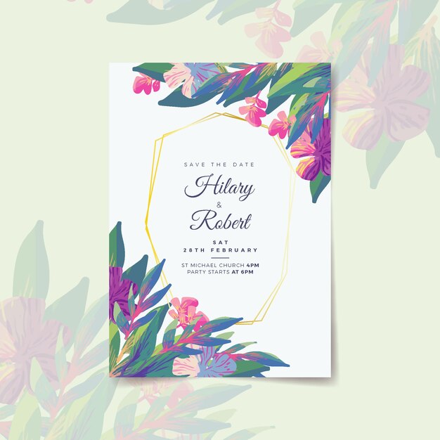 Invitación de boda colorida dibujada a mano