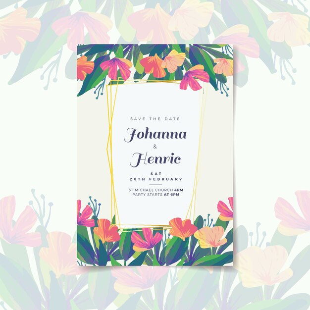 Invitación de boda colorida dibujada a mano