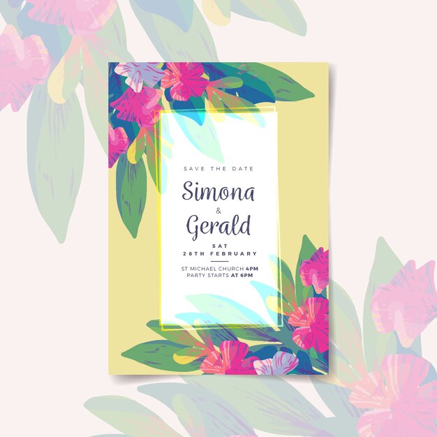 Invitación de boda colorida dibujada a mano