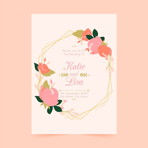 Invitación de boda colorida dibujada a mano