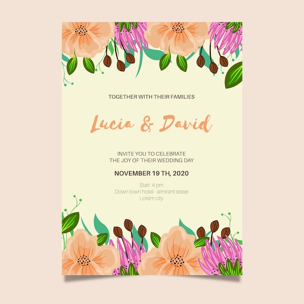 Invitación de boda colorida dibujada a mano