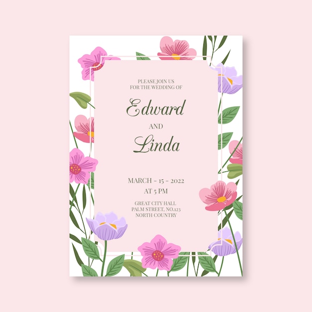 Invitación de boda colorida dibujada a mano