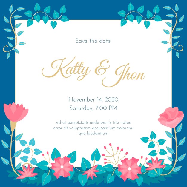 Invitación de boda colorida dibujada a mano