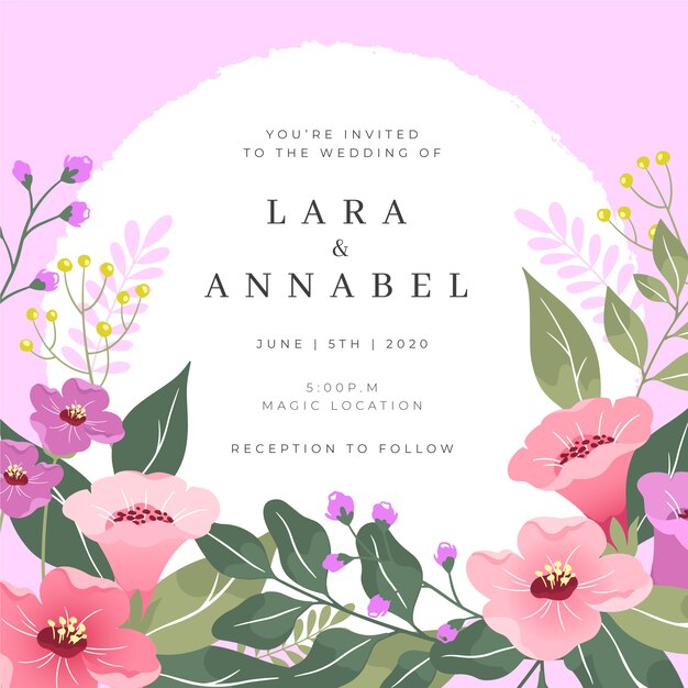 Invitación de boda colorida dibujada a mano