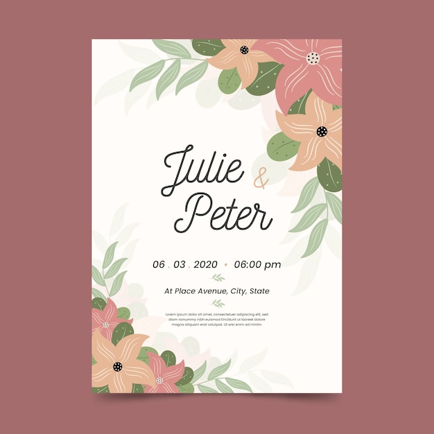Invitación de boda colorida diseño dibujado a mano