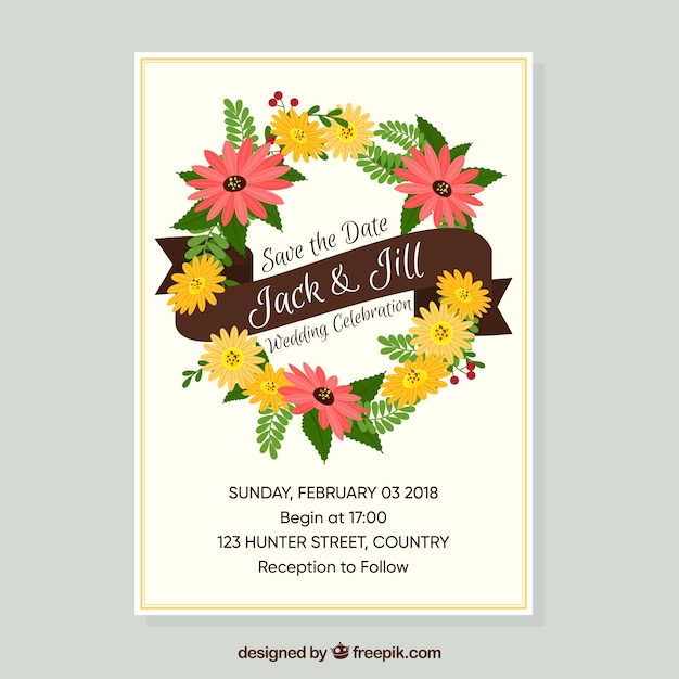 Invitación de boda colorida en diseño plano