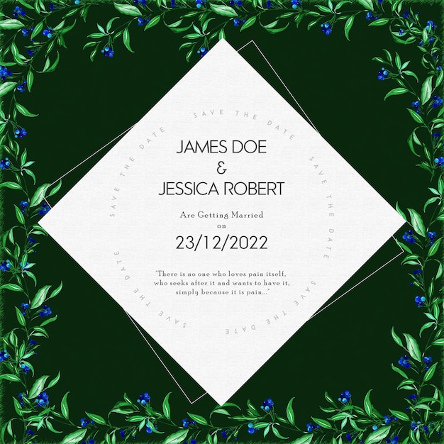 Invitación Boda Colorida Verano Con Hojas Verdes Sobre Fondo Tarjeta