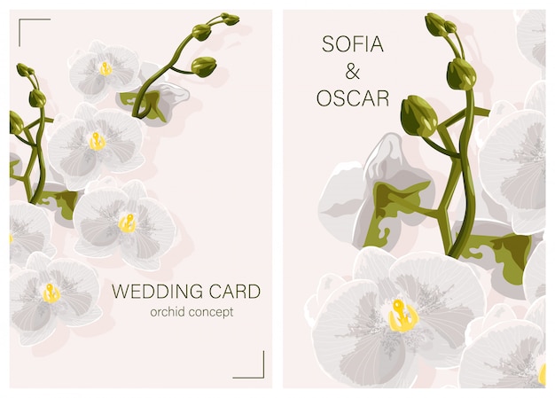 Invitación de boda con concepto de flores de orquídeas blancas y lugar para texto
