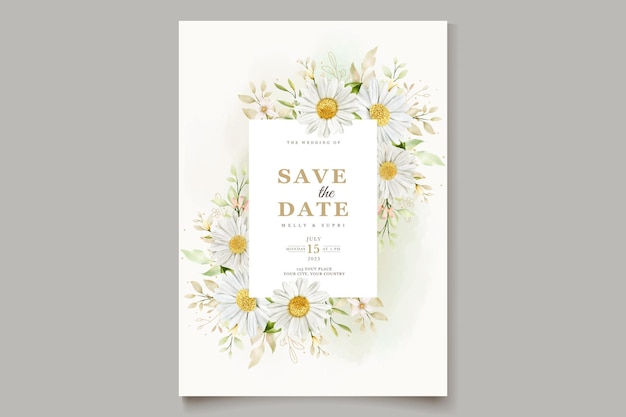 Invitación de boda de crisantemo acuarela