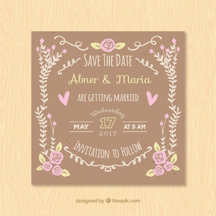 Vector gratuito invitación de boda cuadrada con elementos florales vintage