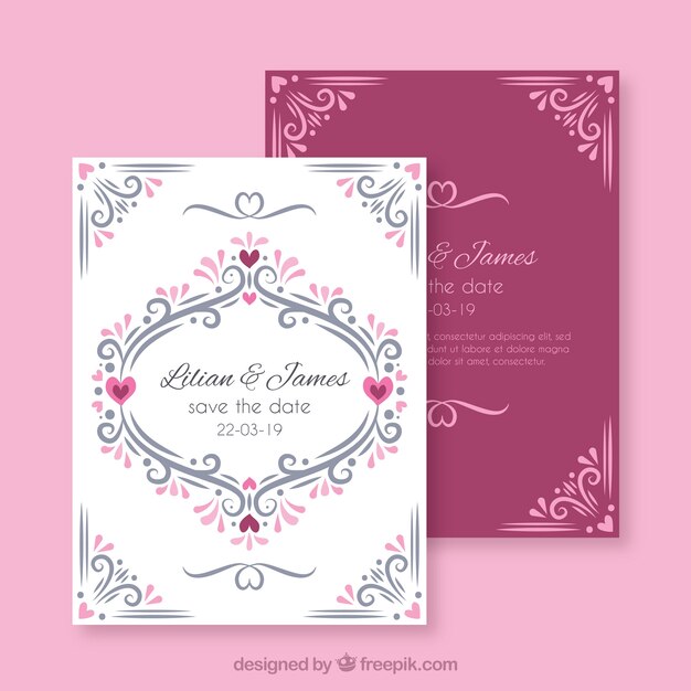 Invitación de boda dibujada a mano con adornos