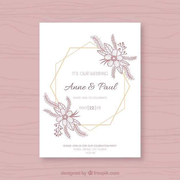 Invitación de boda dibujada a mano con estilo floral