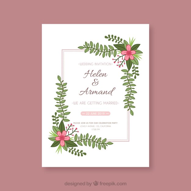 Invitación de boda dibujada a mano con estilo floral