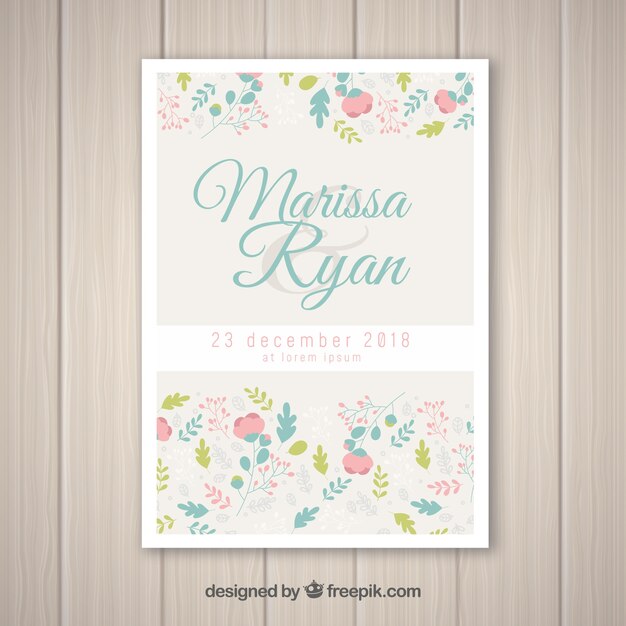 Invitación de boda dibujada a mano con estilo floral
