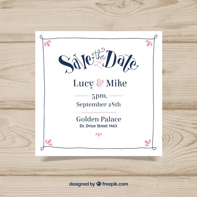 Invitación de boda dibujada a mano con marco