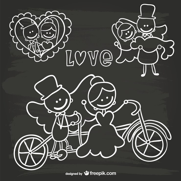 Vector gratuito invitación de boda con dibujos en pizarra