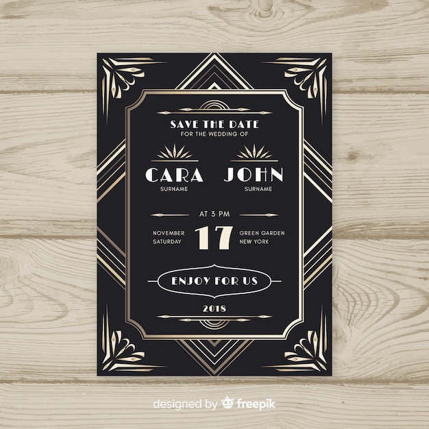 Vector gratuito invitación de boda en diseño art deco