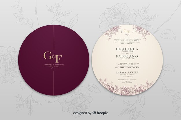 Invitación de boda elegante atrás y adelante