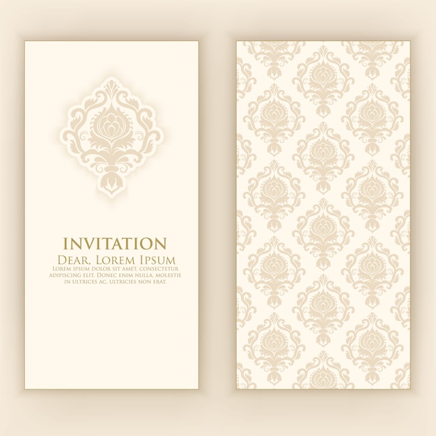 Invitación de boda con elegante decoración de damasco