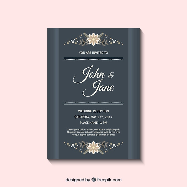 Invitación de boda elegante con decoración floral