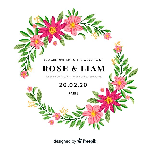 Invitación de boda elegante con marco floral