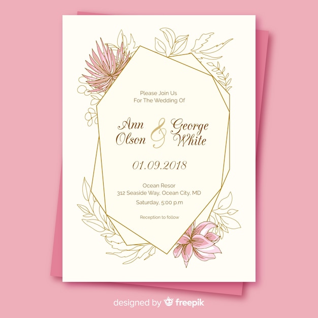 Invitación de boda con elementos florales