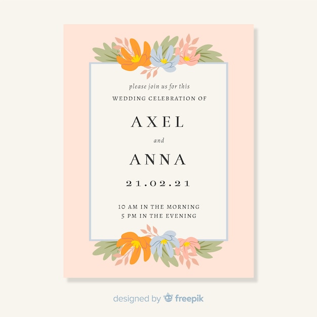 Invitación de boda con elementos florales