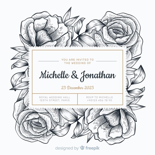 Invitación de boda estilo dibujado a mano