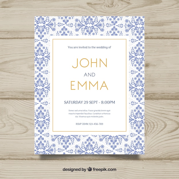 Invitación de boda en estilo plano