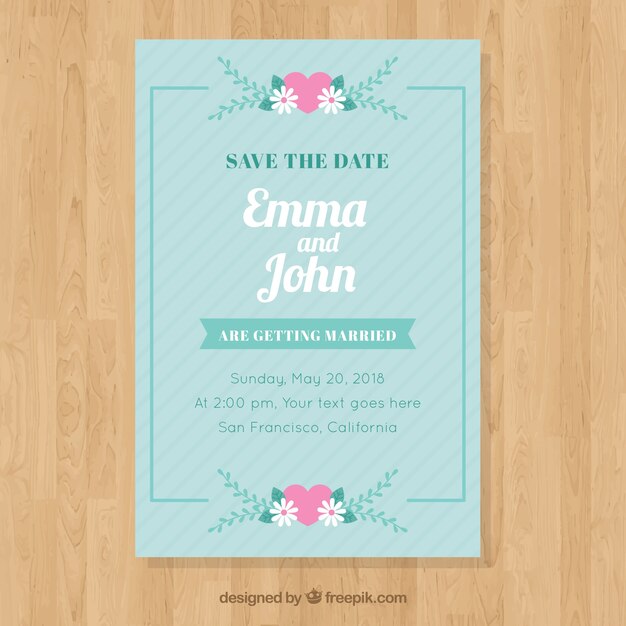 Invitación de boda en estilo plano