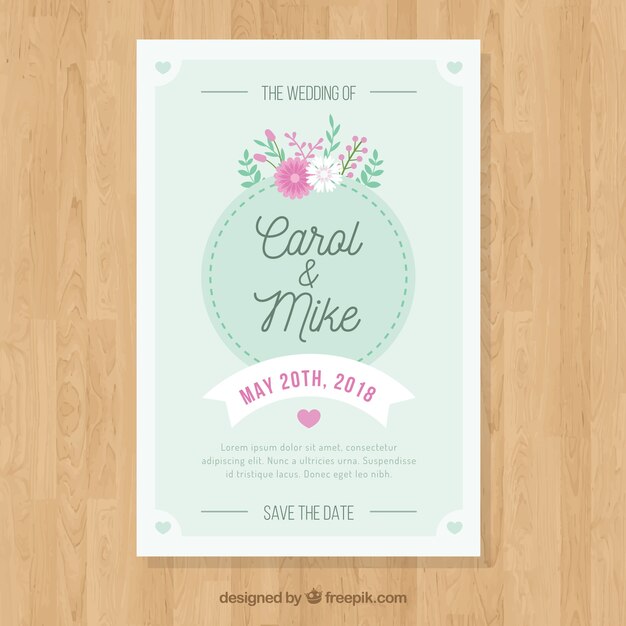 Invitación de boda en estilo plano