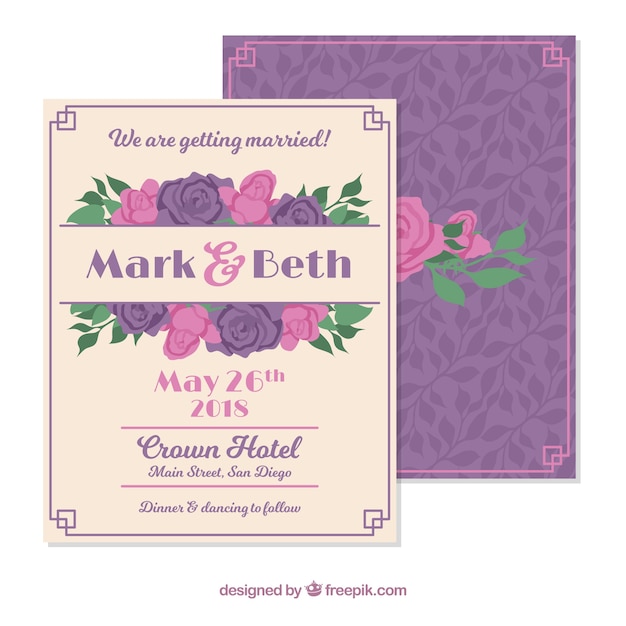 Invitación de boda en estilo plano