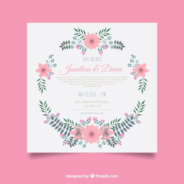 Invitación de boda en estilo plano