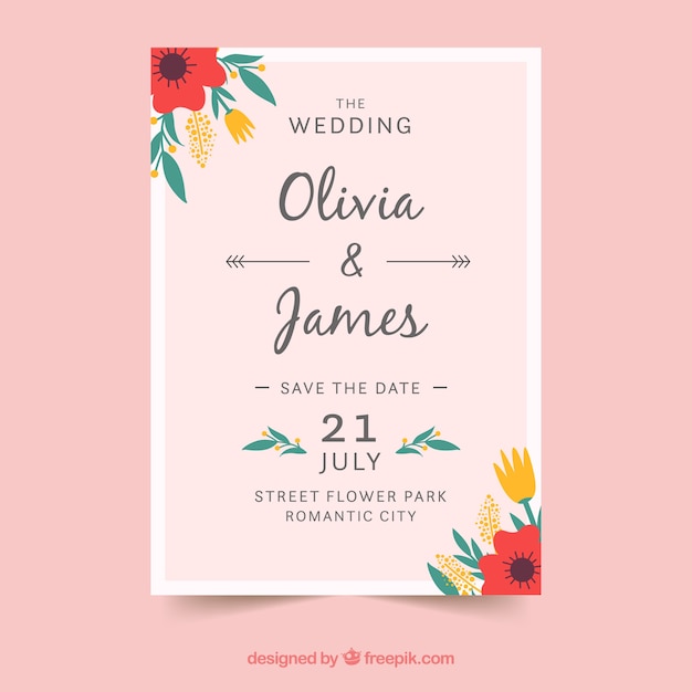 Invitación de boda en estilo plano