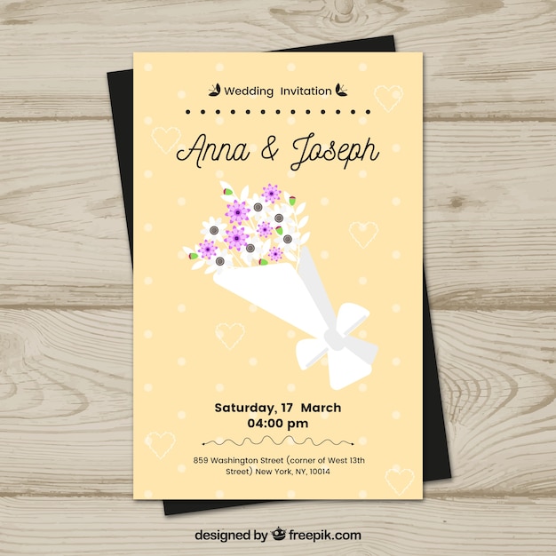 Invitación de boda en estilo plano