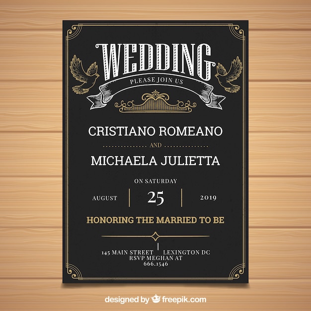 Vector gratuito invitación de boda con estilo vintage